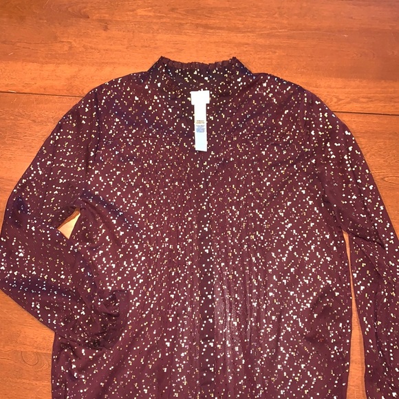 Chico’s size 1 sexy sheer sparkle button down blouse top - Picture 2 of 7